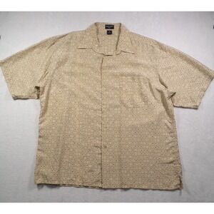 Vintage Riscatto Seta Shirt Mens XL Beige Silk Button Up Geometric Short Sleeve
